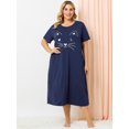 thumbnail image 3 of Agnes Orinda Nuisettes pour Femmes Grande Taille Fête des Mères Col Rond Manches Courtes Robe de Nuit Imprimé Chats Pyjamas Détente Maison avec Poche 2X Bleu Marine, 3 of 6