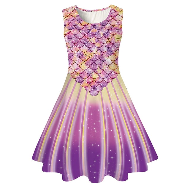 HAJGJP Robe d'Été pour Fille Robe d'Été Sans Manches pour Filles pour Usage Quotidien et Fêtes Bleu, 10-13 Ans