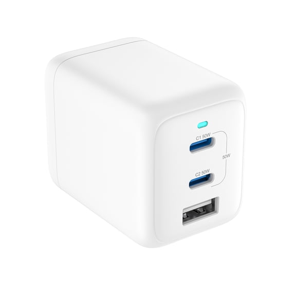 onn 62W Multi-Port Wall Charger, Fast Charging, USB-C/USB-A, USB-IF Certified, Foldable Plug, White