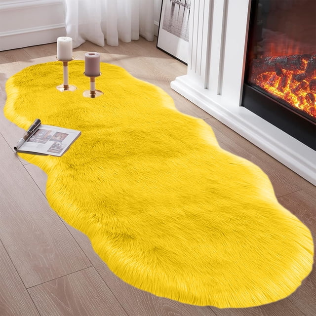 Tyidzon Rugs for Bedroom Solid Color Fluffy Shaggy Soft Living Room Rug 20X55 Inch Indoor Modern Area Rug for Teen Dorm Room Home Decor, Yellow