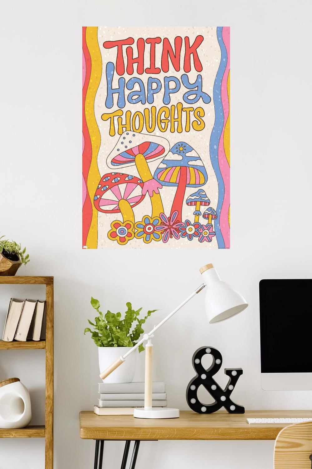 Mushrooms - Think Happy Thoughts Wall Poster, 22.375" x 34"
