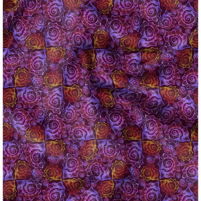 Soimoi Purple polyester Crepe Fabric Shells Ocean Printed Craft Fabric by the Yard 42 Inch Wide