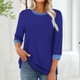 thumbnail image 2 of HAiming Chandails 3/4 pour Femmes, Hauts Habillés Décontractés, Blocs de Couleur, Col Ras du Cou, T-Shirts Basiques de Mode d'Automne, Vêtements, 2 of 7
