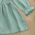 thumbnail image 4 of Splozh Fall Dress for Girls Toddler Kids Baby Girl Solid Linen Button Ruffle Party Dress Clothes Green,12-18 Months, 4 of 5