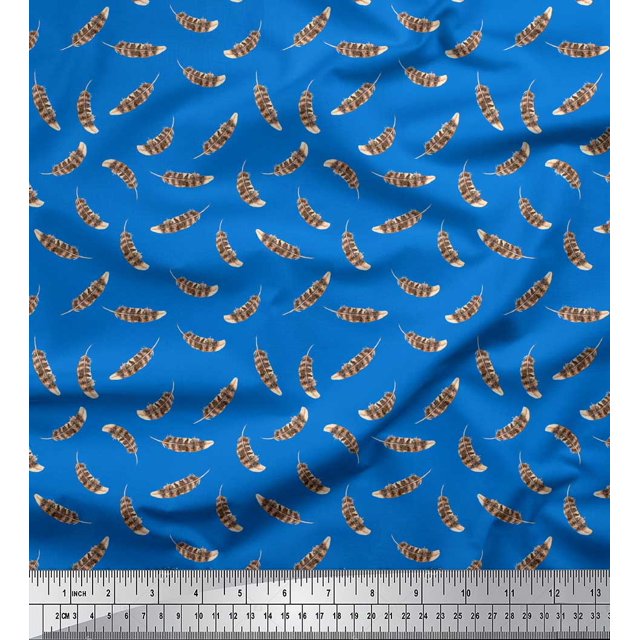Soimoi Blue Rayon Fabric Eagle Feather Decor Fabric Printed Yard 56 Inch Wide