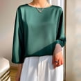 thumbnail image 2 of Timegard Hauts pour Femmes Satin Manches 3/4 Encolure Dégagée Lissant T-Shirts Unis Décontractés Amples, 2 of 3