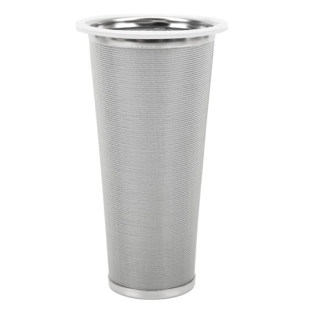 Cold Brew Coffee Strainer made of 304 stainless steel with a cone-shaped design. This reusable coffee filter features a fine mesh for high filtration accuracy and a sealing circle for leakproof performance. Suitable for making cold brew coffee, tea, and other beverages. Lightweight, portable, and easy to clean.