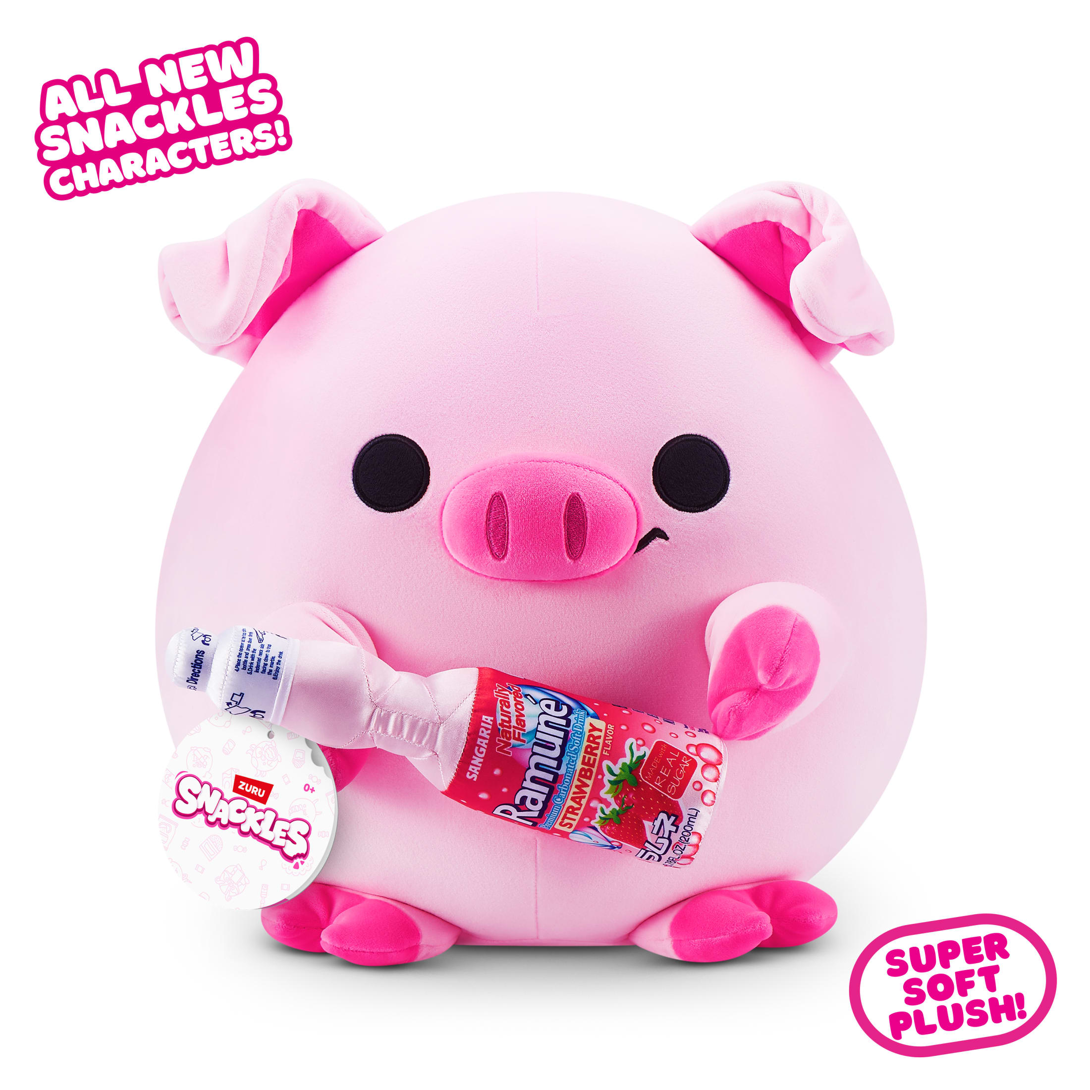 Snackles Peluche série 3 14 pouces sous licence de ZURU (Piggy w/Ramune Flavor) de ZURU, Peluche avec licence accessoires Snack Brand