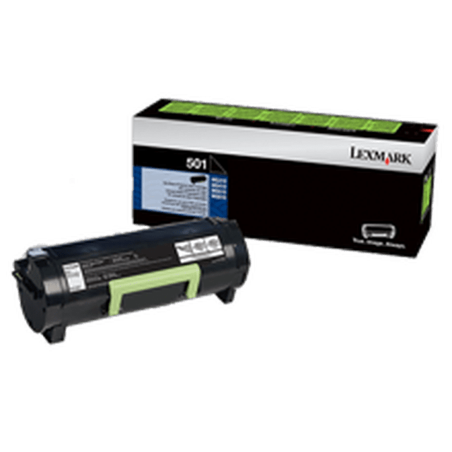 Cartouche de Toner Laser Noire Originale LEXMARK 50F1000 Neuve, compatible avec les Imprimantes LEXMARK et IBM Telles Que MS310D, MS310DN, MS410DN, MS510D et MS610DN. l'Image Montre la Cartouche au Premier Plan et Son Emballage de Marque OEM en Arrière-Plan, Idéale pour les Besoins d'Impression de Haute Qualité.