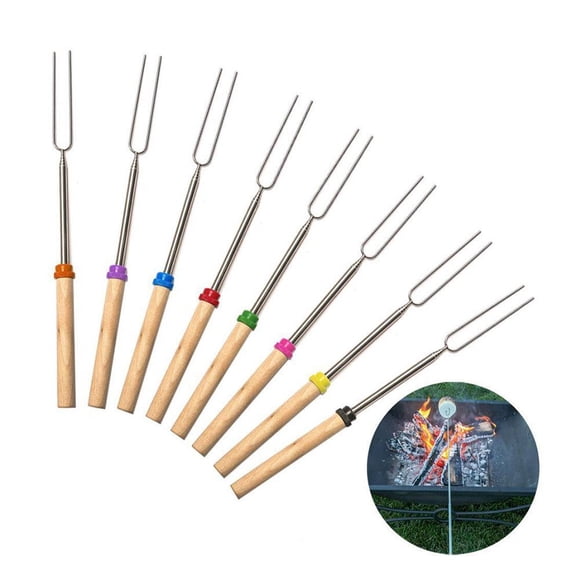 8Pcs Marshmallow Roasting Sticks, Hot Dog Wiener Roasting Sticks 11.8''-32" Stainless Steel Telescoping Barbecue Forks with Hop-pocket for Safe Campfire Bonfire Kids Camping