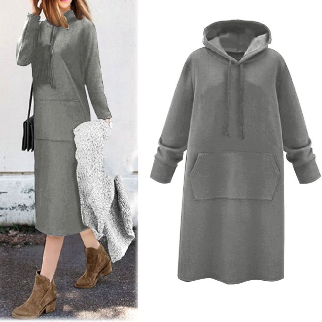 IMENGL Robe Longue à Capuche Automne Couleur Unie, Gris 3TG, Taille M-5TG