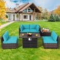 thumbnail image 1 of Costway Ensemble de Mobilier de Patio en Rotin 6 Pcs Housse de Table à Foyer 42 Pouces Coussin de Sofa Turquoise, 1 of 10