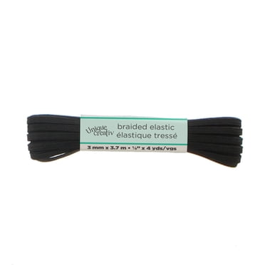 UNIQUE CREATIV Black Braided Elastic, 3 mm (0.12 in), 7 m (7.66 yd)