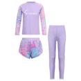 thumbnail image 2 of Doomiva Girls Long Sleeve Rash Tops with Swim Shorts Pants Bathing Suit UPF 50+ Rash Guard Swimsuit Purple 2-3, 2 of 6