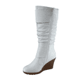 thumbnail image 3 of Bottes Mode pour Femmes à Fermeture Éclair Hauteur Genou, Talon Compensé Décontracté, Chaussures d'Hiver ( Blanc, 11), 3 of 5