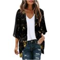 thumbnail image 2 of TIMIFIS Women Cardigan 3/4 Sleeves Open Front Lightweight Cardigan Draped Ruffles Knit Cardigan-Black-5-XXXXXLFall, 2 of 5