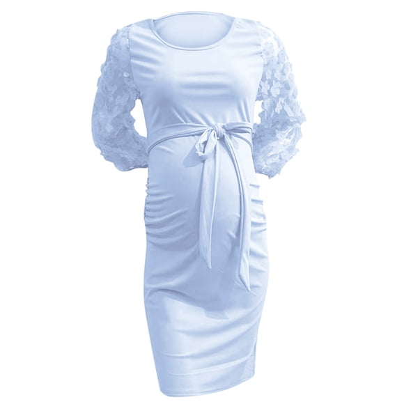 Women's Flower Long Sleeve Maternity Dress - Elastic Round Neck, Polyester Fabric, Photography/Beach/Daily Wear