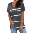 thumbnail image 1 of Women Striped Front Pocket Tunics Short Sleeve V Neck Side Split Top, 1 of 2