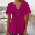 thumbnail image 2 of AherBiu Womens Tops Summer Button Round Neck Solid Color Ruched Dressy Casual Loose Tunics Tshirts, 2 of 3