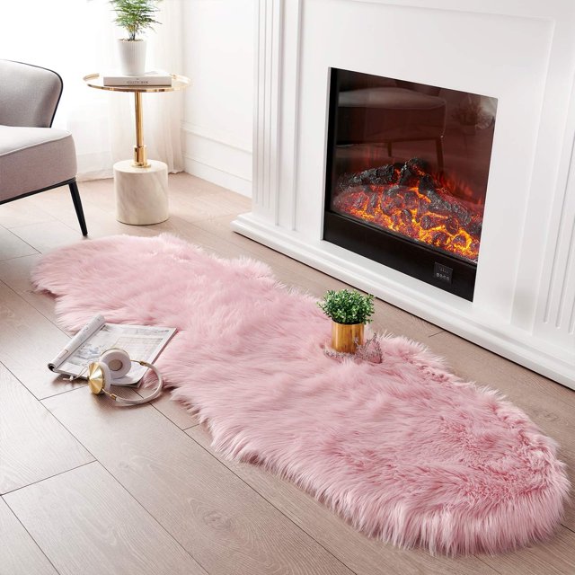 JOLUSERE Luxury Ultra Soft Faux Fur Area Rugs,3'x5'Fuzzy Faux Fur Rugs for Living Room Bedroom, Pink