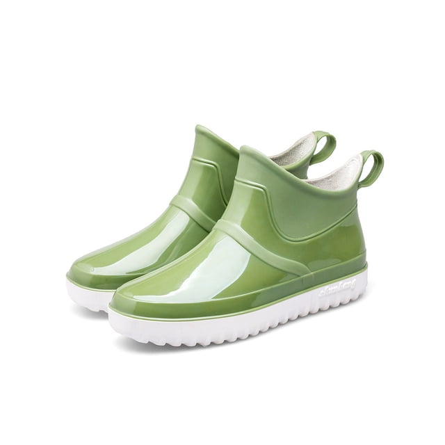 MAWCLOS Womens Garden Shoes Wide-Calf Rain Boots Lightweight Round Toe Waterproof Booties Slip Resistant Raining Work Shoe Green 10(W)/8(M)