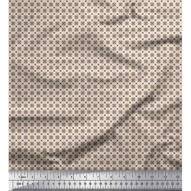 Soimoi White polyester Crepe Fabric Artistic Geometric Print Fabric by the Yard 52 Inch Wide