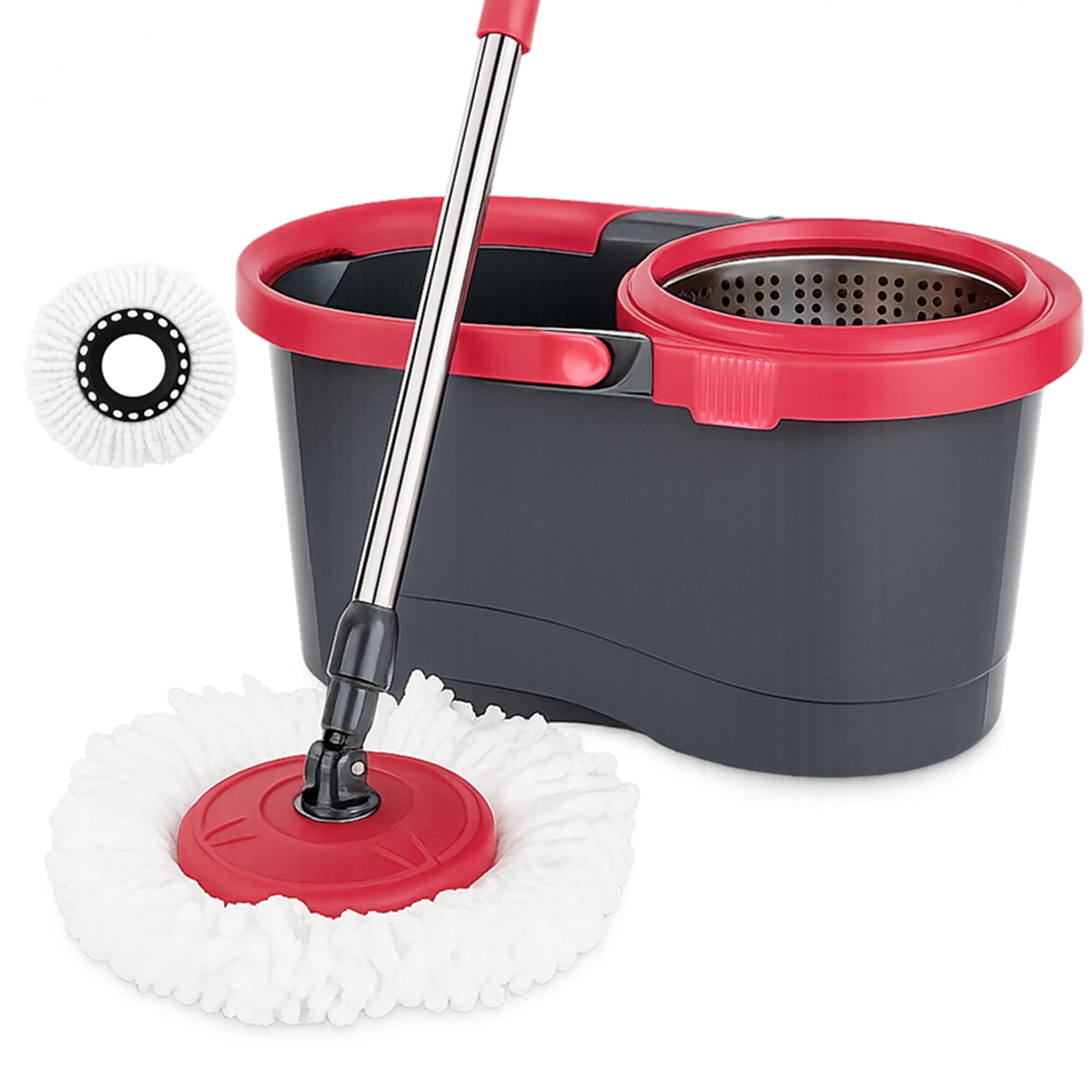 Spin  Mop and Bucket Set, Floor Cleaning Set with 1 Extra Mop Head, Detachable Spinning Basket and Easy Wring 360° Magic Mop for Hardwood/Tile/Hard Floors