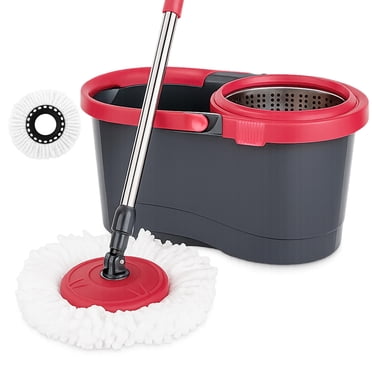 Spin  Mop and Bucket Set, Floor Cleaning Set with 1 Extra Mop Head, Detachable Spinning Basket and Easy Wring 360° Magic Mop for Hardwood/Tile/Hard Floors