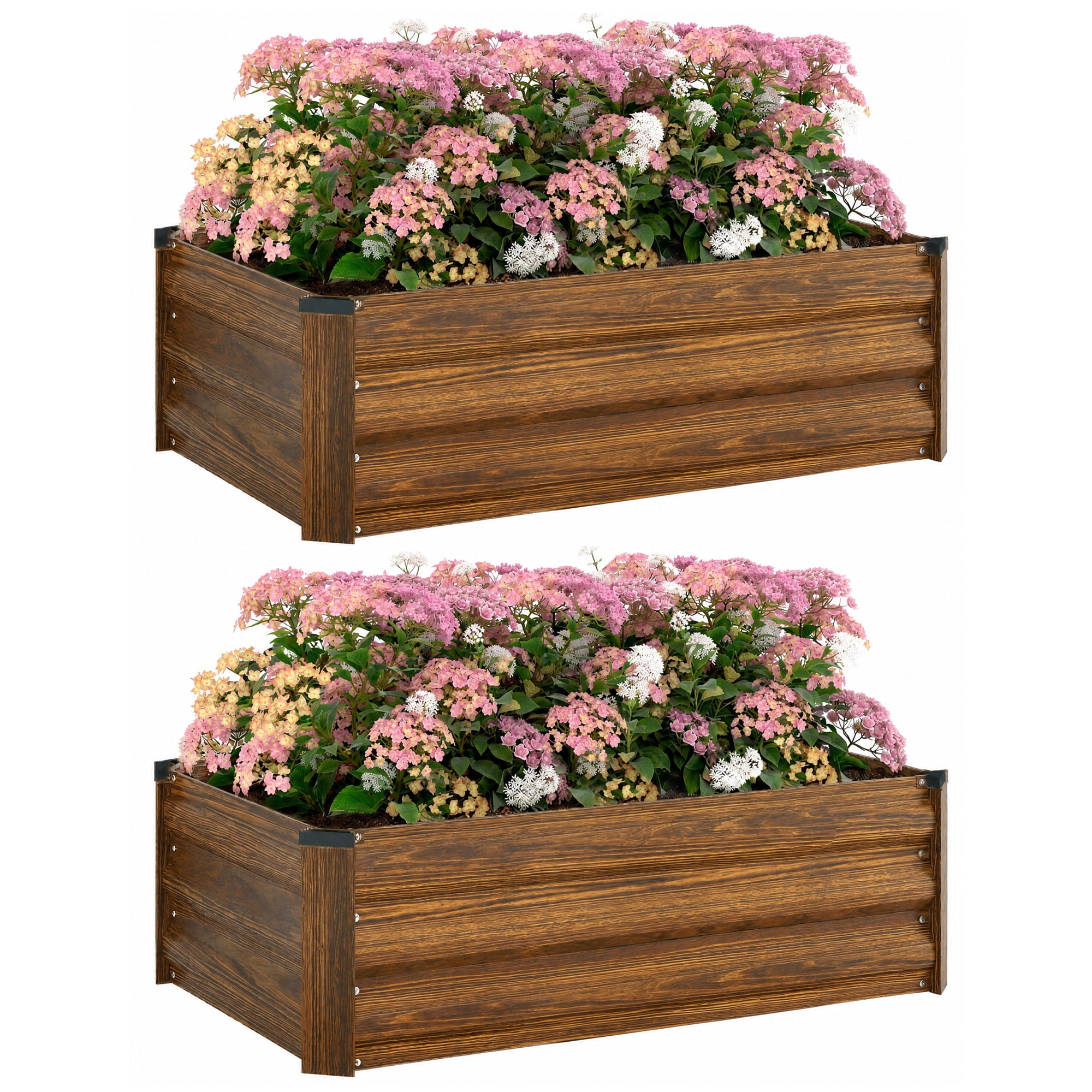 Outsunny Set of 2 Raised Garden Beds, Galvanized Planter Box, Dark Brown