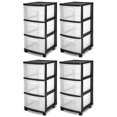 thumbnail image 1 of Sterilite 3-Drawer Plastic Rolling Storage Cart, Clear/Black Frame (4-Pack), 1 of 11
