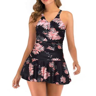 Meichang Maillot de Bain une Pièce pour Femme Plage Tropical Floral Robe de Bain Contrôle du Ventre Maillot de Bain à Volants Rehausseur Rembourré