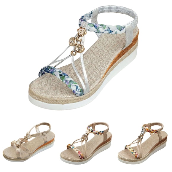Womens Wide Wedges Heels Width Platform Low Wedge Heels Open Toe Non Slip Casual Ankle Strap Dressy Slide Shoes for Summer Vacation Silver Size 9