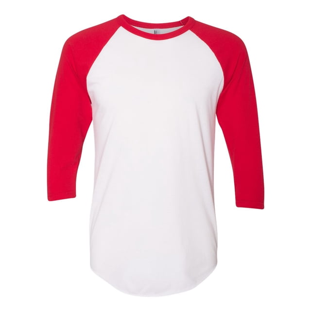 5050 Raglan Three-Quarter Sleeve Tee, XS, WhiteRed
