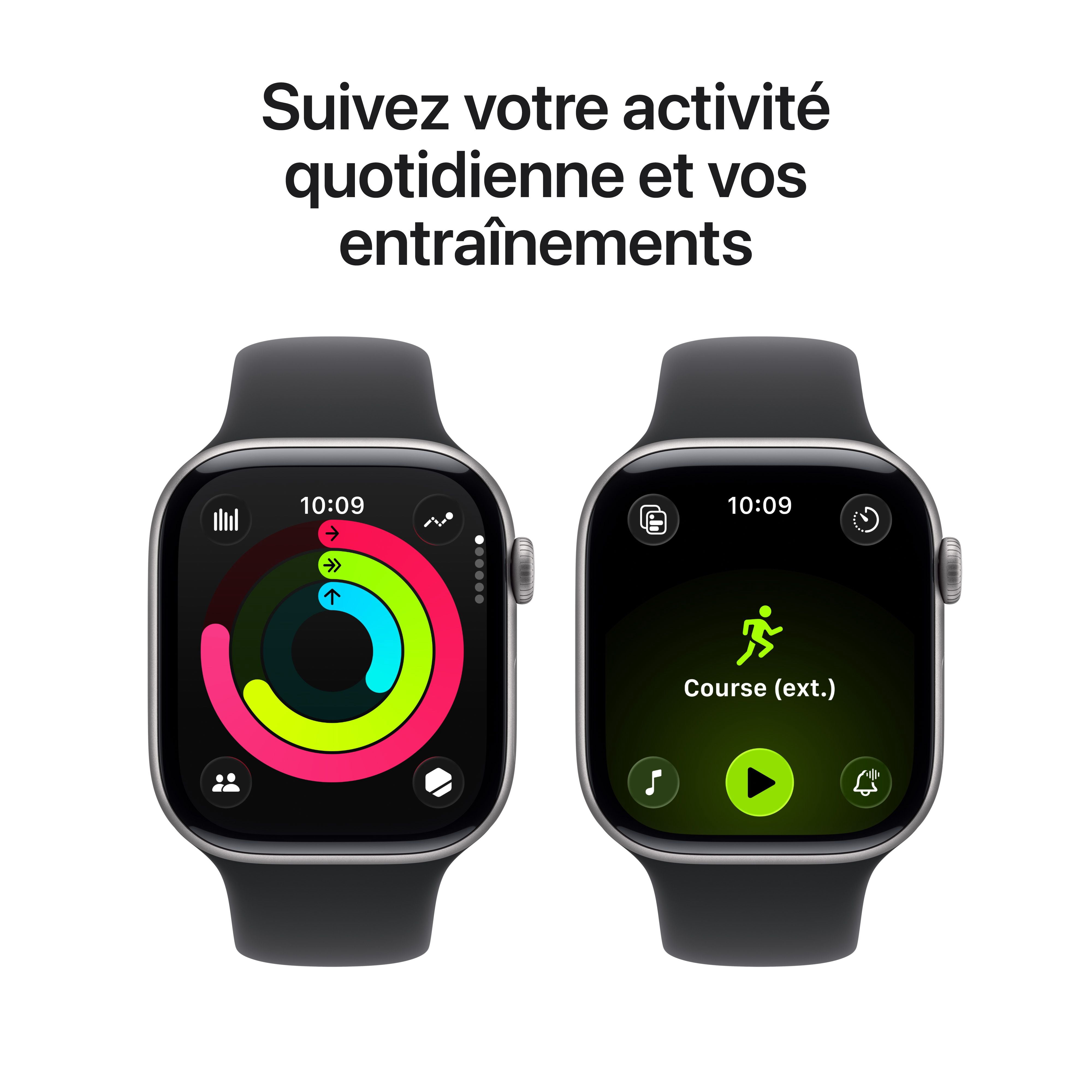 Apple Watch Series 11 GPS - Boîtier 42 mm en aluminium gris cosmique - Bracelet sport noir (P/M)
