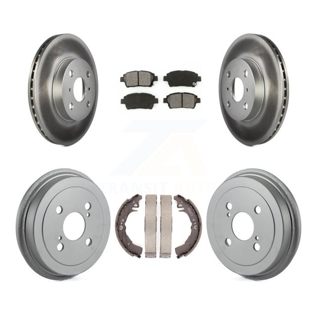 Transit Auto Front Rear Coated Disc Brake Rotors Semi-Metallic Pads and Drum Kit for Car 2001-2005 Toyota Echo KGS-102197