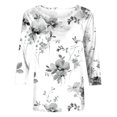 thumbnail image 5 of CEHVOM T-shirt Mode Imprimé Ample pour Femmes Manches 3/4 Mi-Longueur Blouse Col Rond Hauts Décontractés Liquidation, 5 of 5