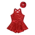 thumbnail image 3 of TSSOE Robe de Danse Moderne à Paillettes pour Filles avec Bandeau Costume de Performance Dos Croisé Justaucorps Bandeau Rouge 10, 3 of 7