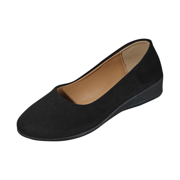 hopeusnice Clearance Women's Suede Leather Wedge Heel Flats Slip On Ballerina Shoes Comfortable Low Heel Work Wedding Party Dressy Office Shoes Black 40