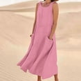 thumbnail image 1 of Meichang Robes Sans Manches en Lin pour Femmes Été Coupe Ample Col Rond Décontractées Robes d'Été Évasées Plage Vacances avec Poches, 1 of 5