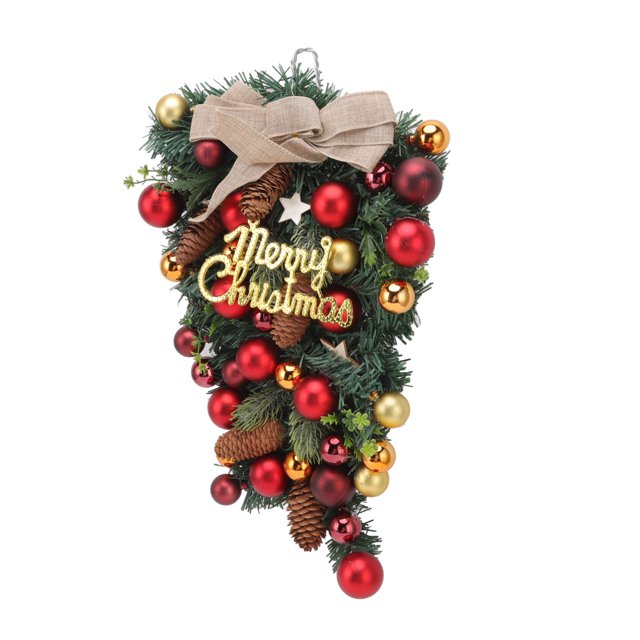 Door Upside Down Tree, Fade Resistant Christmas Door Ornament Artificial Reusable Handcrafted For Wall For Fireplace