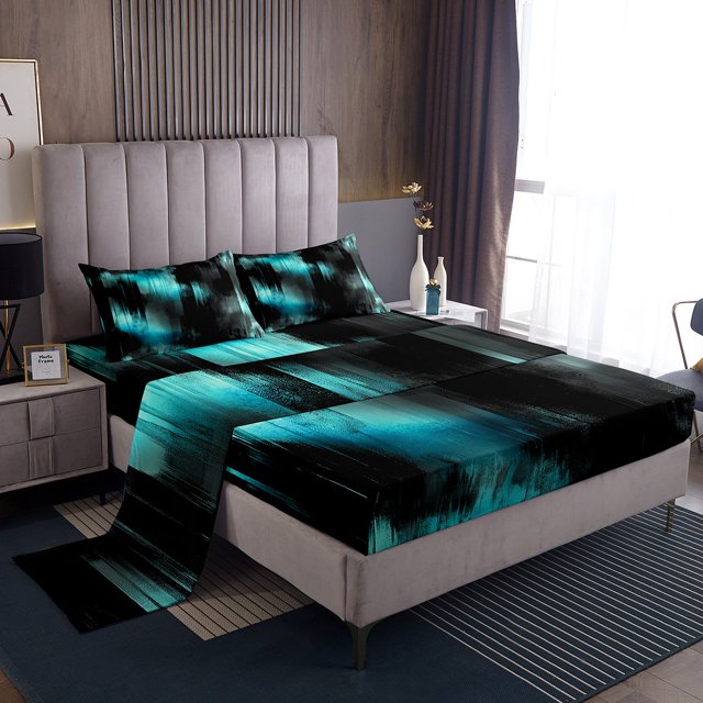 Erosebridal Modern Minimalst Sheet Set Full, Abstract Ombre Bedding Sets Full Size, Stripe Geometry Decor 4pcs