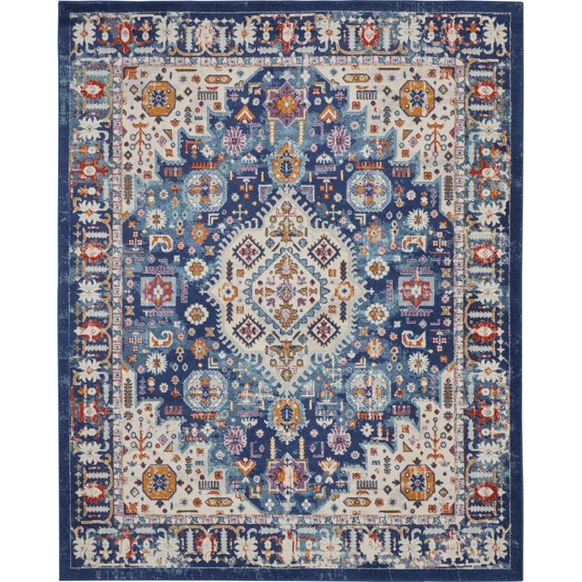 homeroots home decor 385617 8’ x 10’ Blue and Ivory Medallion Area Rug