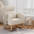 thumbnail image 1 of Modern High-Back Rocking Chair in Soft Lamb Fleece - Comfortable Glider with Pillow & Side Pockets, Supportive Seat for Nursery & Bedroom, White, 1 of 8