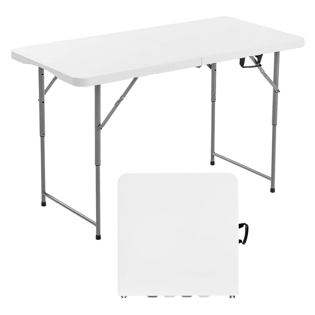 VEVOR 4 Ft Folding Table Portable Picnic Utility Plastic Table Handle Indoor Outdoor