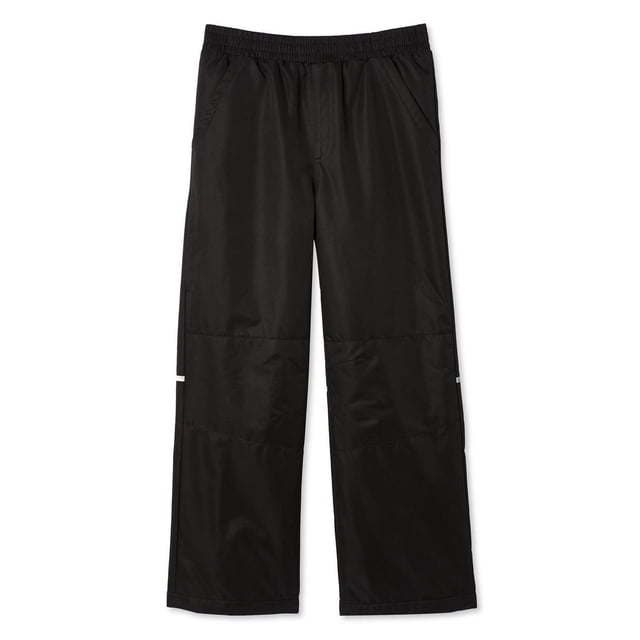 George Girls' Snow Pant in black with elasticized waistband, two slash pockets, water-resistant polyester fabric, reinforced knee panels, and reflective side details for visibility, ideal for snowy outdoor activities and winter wear.