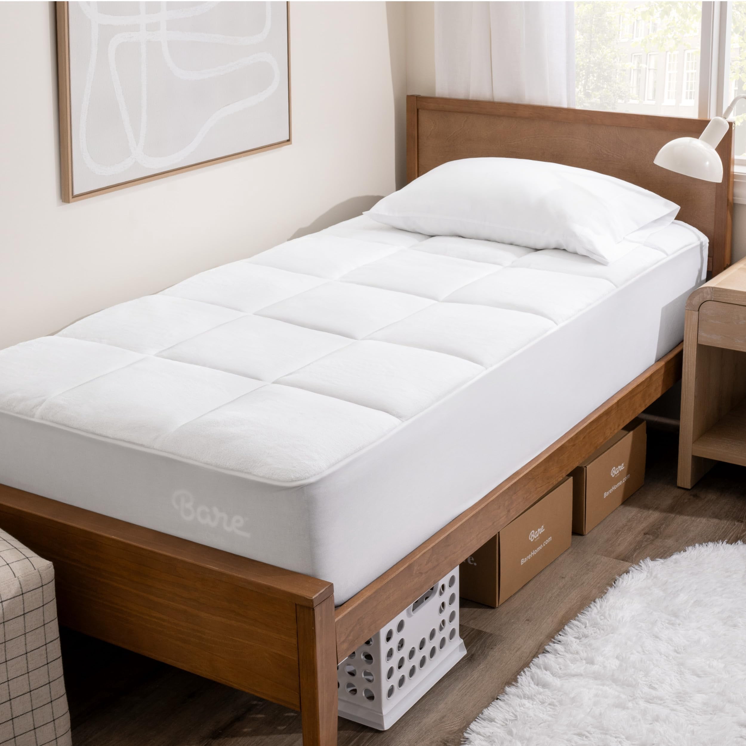 Bare Home Twin Extra Long Microplush Mattress Topper - Pillow Top Reversible - Mattress Cover - Dual Sided All-Season - 8" to 24" Deep Pocket - Fitted Cover - Dorm Essen