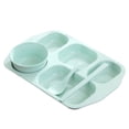 thumbnail image 2 of EARKITY Divided Plates, Reusable Unbreakable Wheat Straw Plates, 5 Compartment Lunch Trays, Rectangular Portion Control Plate With Spoon Chopsticks Bowl, Dishwasher Safe, 2 of 2