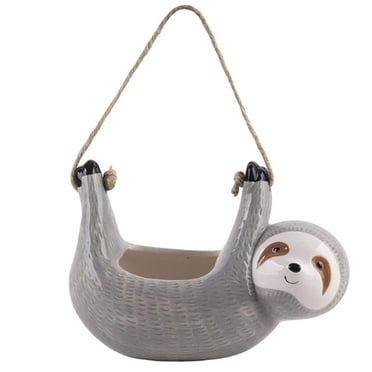 Succulent Plant Pot Indoor Outdoor Ceramic Animal Flower Pot Sloth Succulent Flower Pot (Grey)