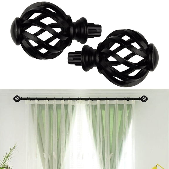 thinsony 2 Pieces Curtain Rod Finials Room Drapery 3/4 inch Replacement for Room Living Room Black Hollow Out