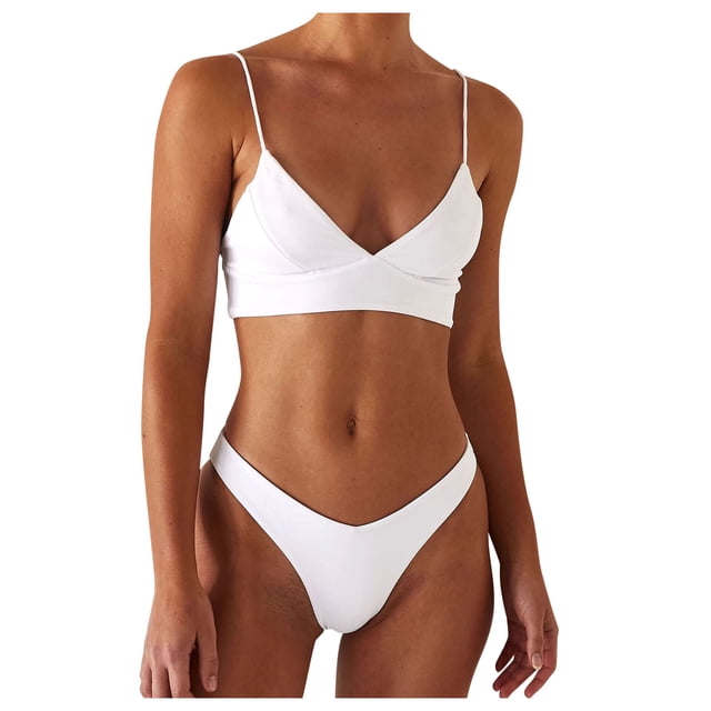 Leutsin Women Charming Solid Push Up High Cut Lace Up Halter Bikini Set Two Piece Swimsuit